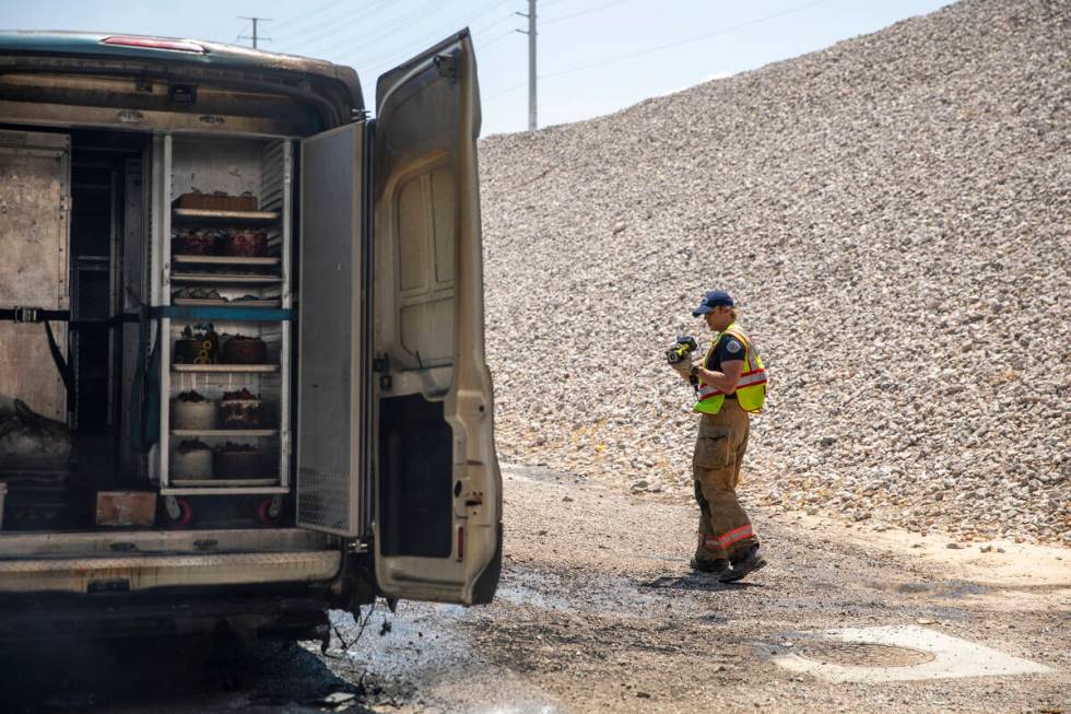 Las Vegas Fire & Rescue responds to a Freed’s Bakery delivery truck fire along the 2 ...