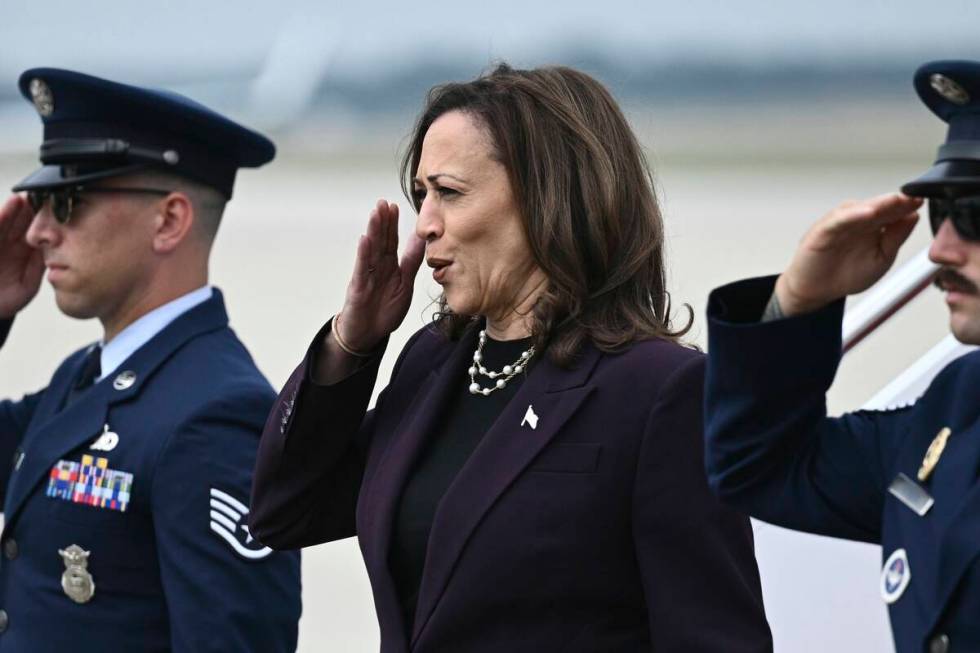 Vice President Kamala Harris steps off of Air Force Two upon arrival at Andrews Air Force Base, ...