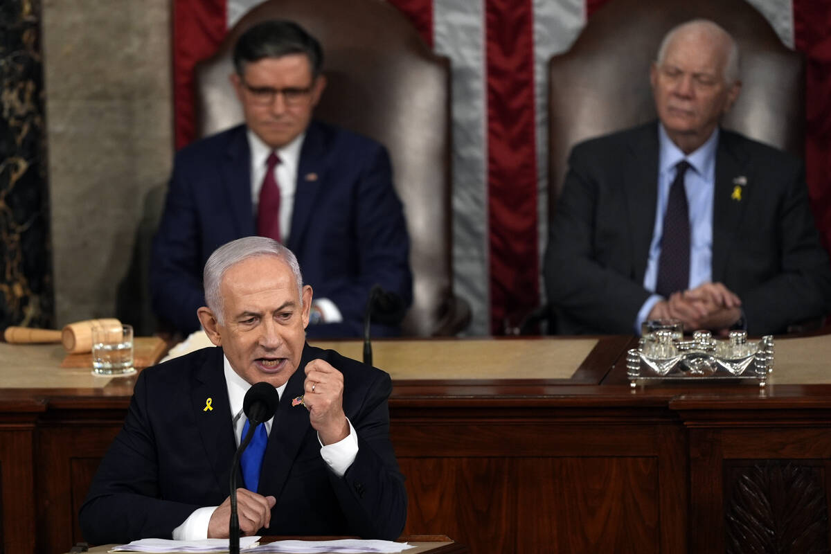 Israeli Prime Minister Benjamin Netanyahu speaks to a joint meeting of Congress at the Capitol ...
