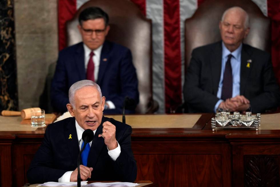 Israeli Prime Minister Benjamin Netanyahu speaks to a joint meeting of Congress at the Capitol ...