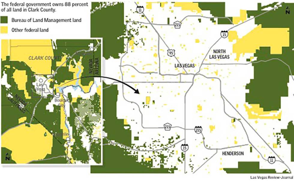 A map of land the federal government controls in the Las Vegas Valley. (Las Vegas Review-Journal)