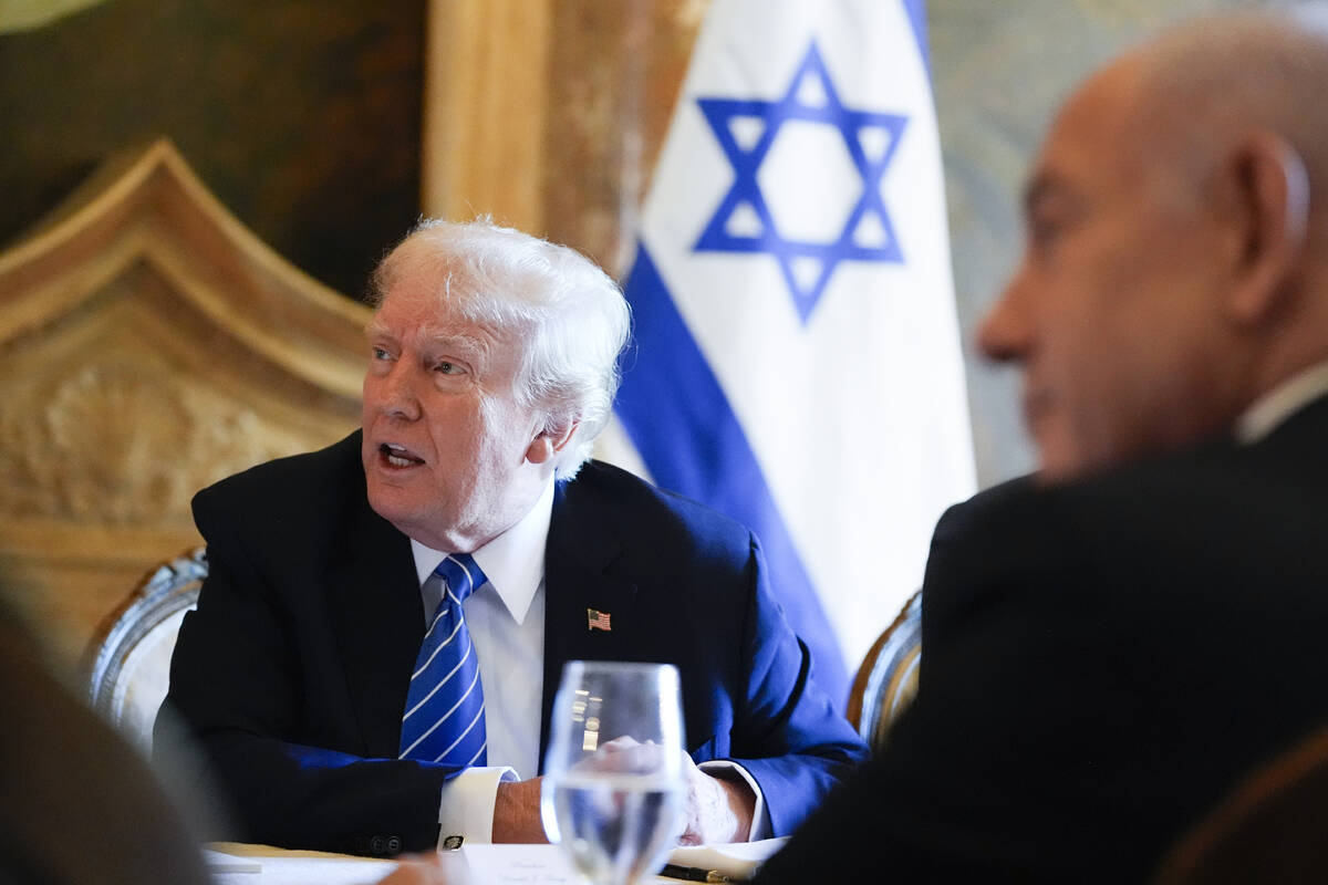 Republican presidential candidate former President Donald Trump meets with Israeli Prime Minist ...