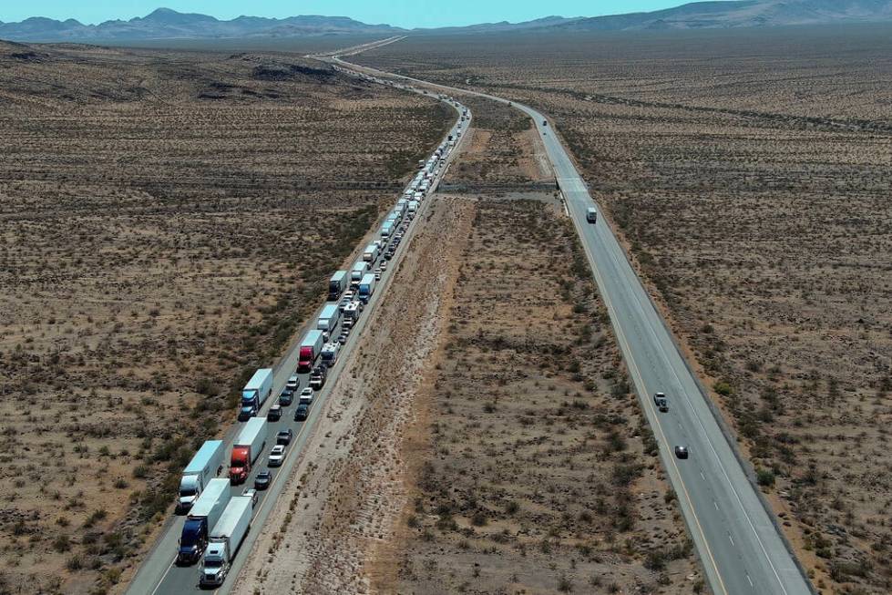 Traffic is seen backed up on eastbound I-40 west of Essex Road in California Saturday, July 27, ...