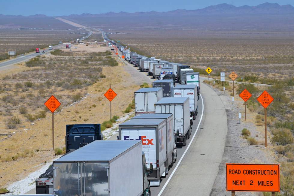 Traffic is seen backed up on eastbound I-40 east of Essex Road in California Saturday, July 27, ...