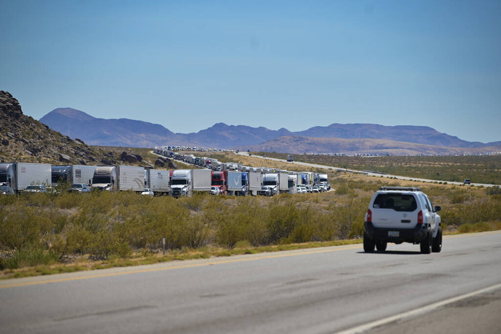 Traffic is seen backed up on eastbound I-40 west of Essex Road in California Saturday, July 27, ...