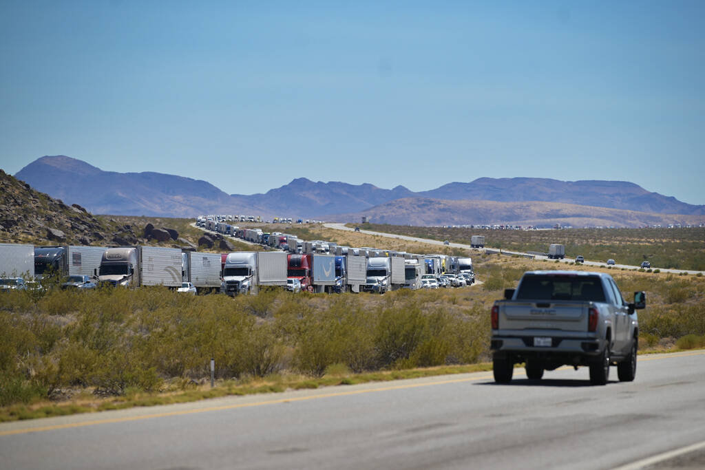 Traffic is seen backed up on eastbound I-40 west of Essex Road in California Saturday, July 27, ...