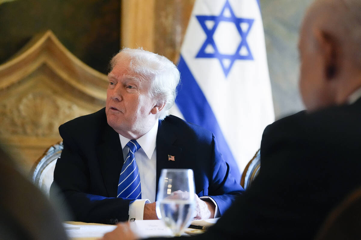Republican presidential candidate former President Donald Trump meets with Israeli Prime Minist ...