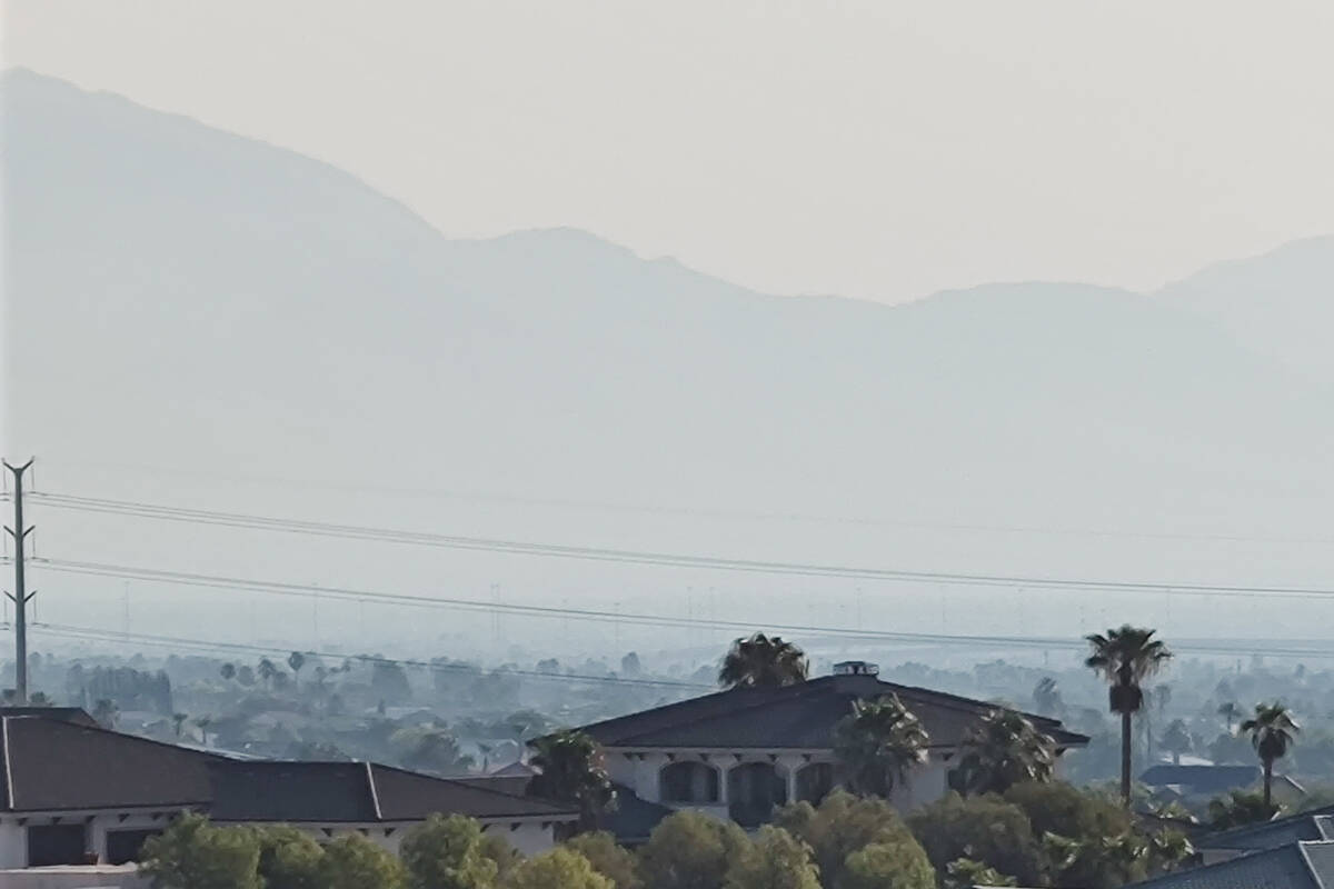Smokey air from California wildfires can be seen in the Las Vegas Valley on Saturday, July 27, ...
