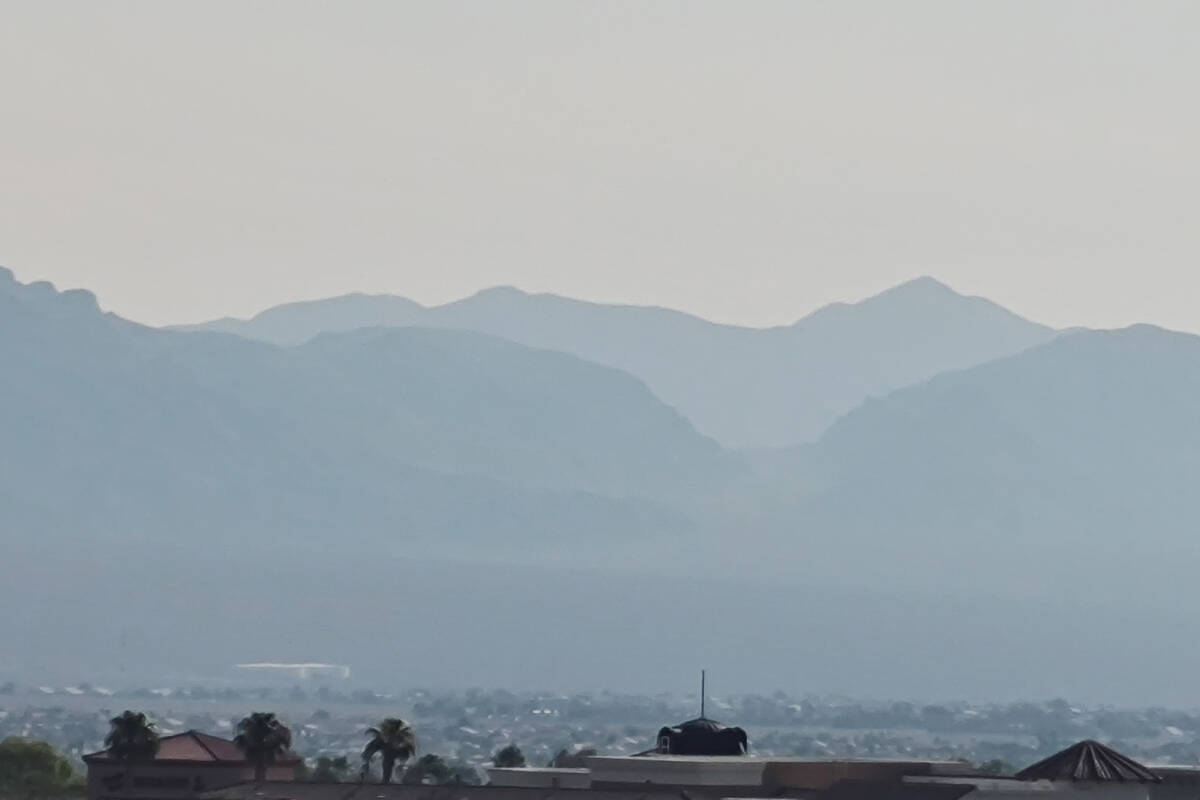 Smokey air from California wildfires can be seen near Skye Canyon and US 95 in the Las Vegas Va ...