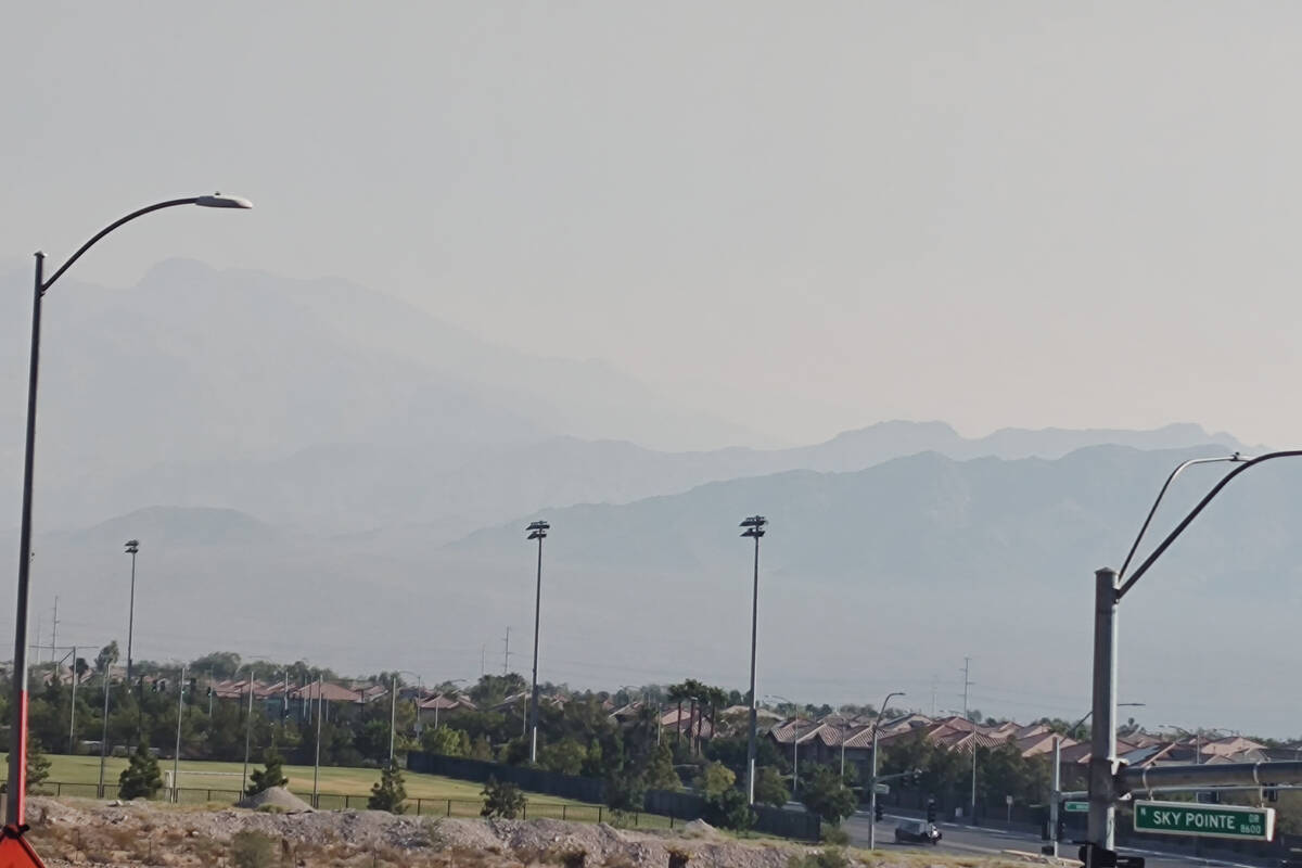 Smoky air from California wildfires can be seen near Skye Canyon and US 95 in the Las Vegas Val ...