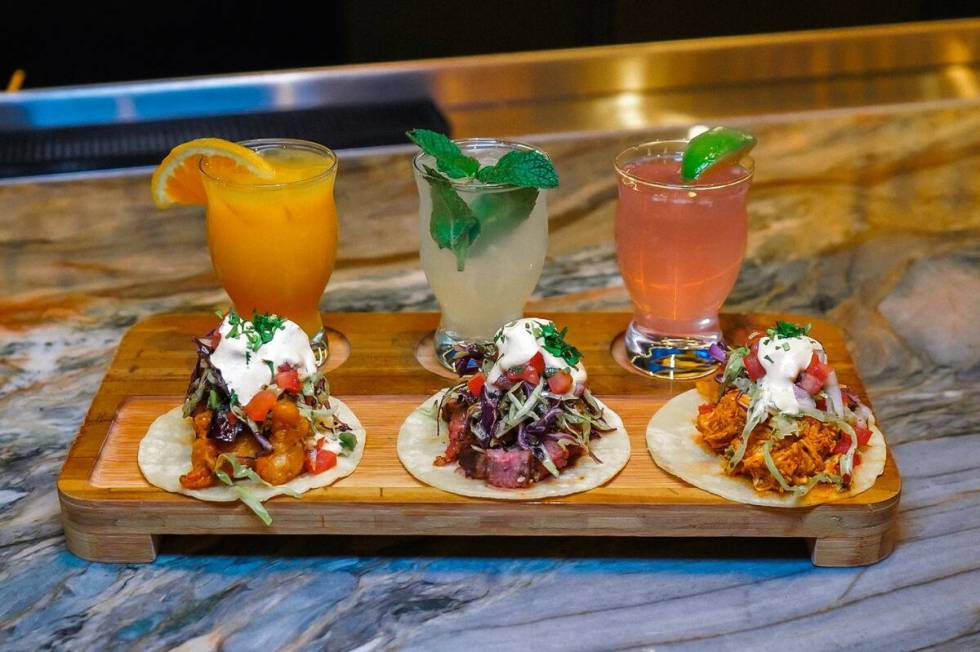 Taco Tuesday flights of tacos and margaritas from Flanker Kitchen + Sports Bar in Mandalay on t ...