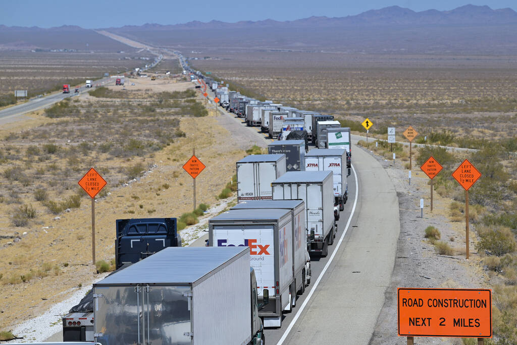 Traffic is seen backed up on eastbound I-40 east of Essex Road in California Saturday, July 27, ...