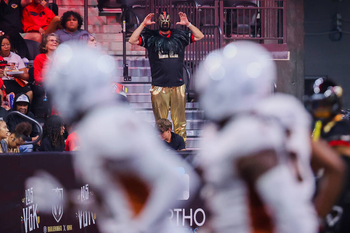 A Knight Hawks fan cheer for his team during a playoff game between the Knight Hawks and Arizon ...