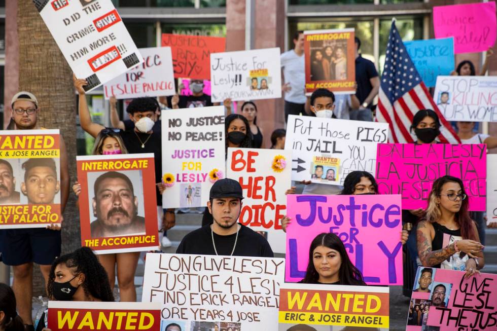 People participate in a protest to call for justice in the Lesly Palacio murder case, at the Re ...