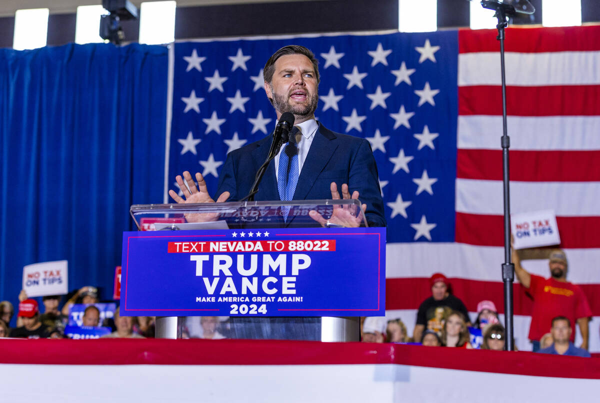 Ohio Senator JD Vance delivers remarks during a rally at Liberty High School on Tuesday, July 3 ...