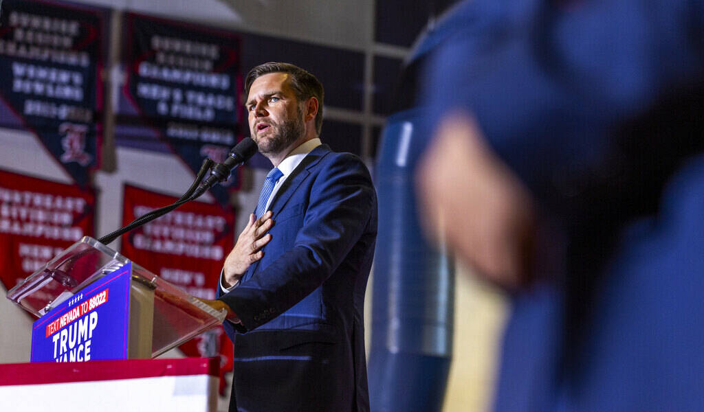 Ohio Senator JD Vance delivers remarks during a rally at Liberty High School as Secret Service ...