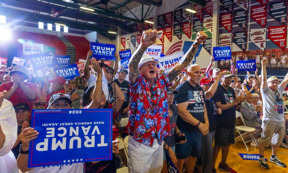 The crowd erupts as they enjoy Ohio Senator JD Vance delivering remarks during a rally at Liber ...