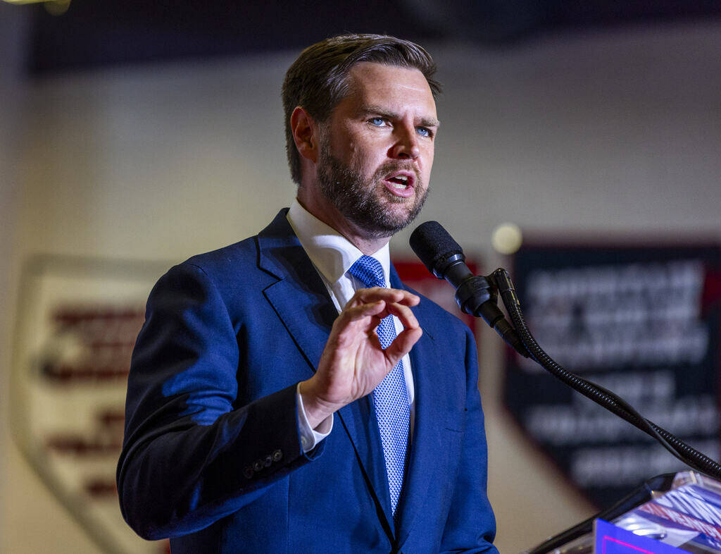 Ohio Senator JD Vance delivers remarks during a rally at Liberty High School on Tuesday, July 3 ...