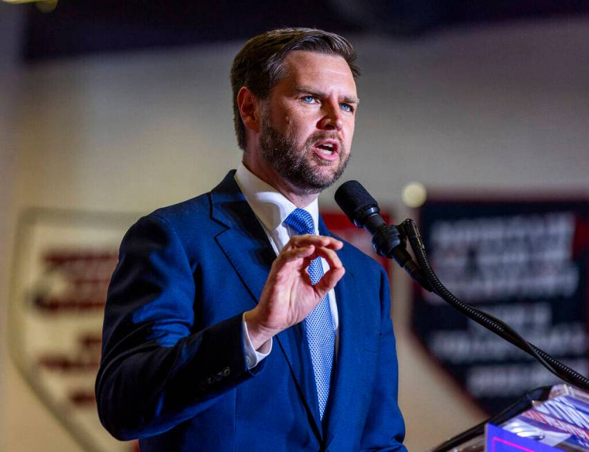 Ohio Senator JD Vance delivers remarks during a rally at Liberty High School on Tuesday, July 3 ...