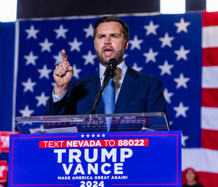 Ohio Senator JD Vance delivers remarks during a rally at Liberty High School on Tuesday, July 3 ...