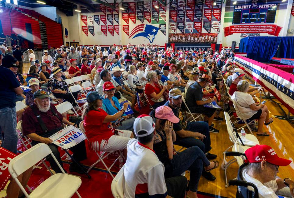 Supporters begin to fill the gym before Ohio Senator JD Vance delivers remarks during a rally a ...