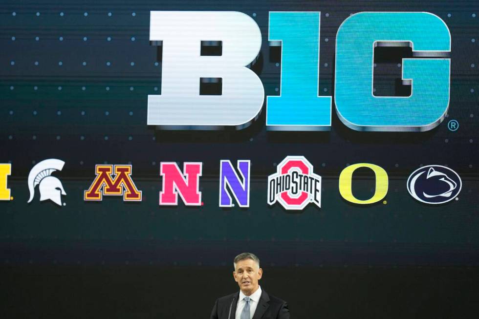 Big Ten Commissioner Tony Petitti speaks during an NCAA college football news conference at the ...