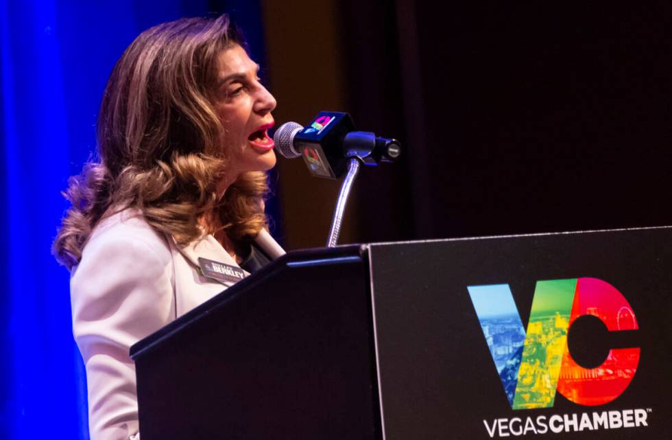 Former U.S. Rep. Shelley Berkley speaks during a mayoral debate against Councilwoman Victoria S ...