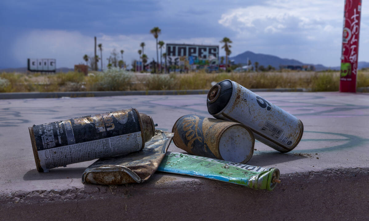 Spray paint cans are littered all over the property at the former Rock-A-Hoola Water Park on Tu ...