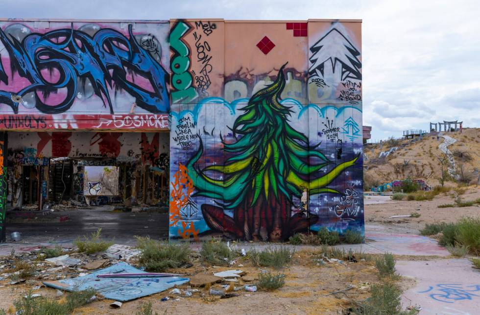 Buildings are heavily damaged and covered in graffiti the former Rock-A-Hoola Water Park on Tue ...