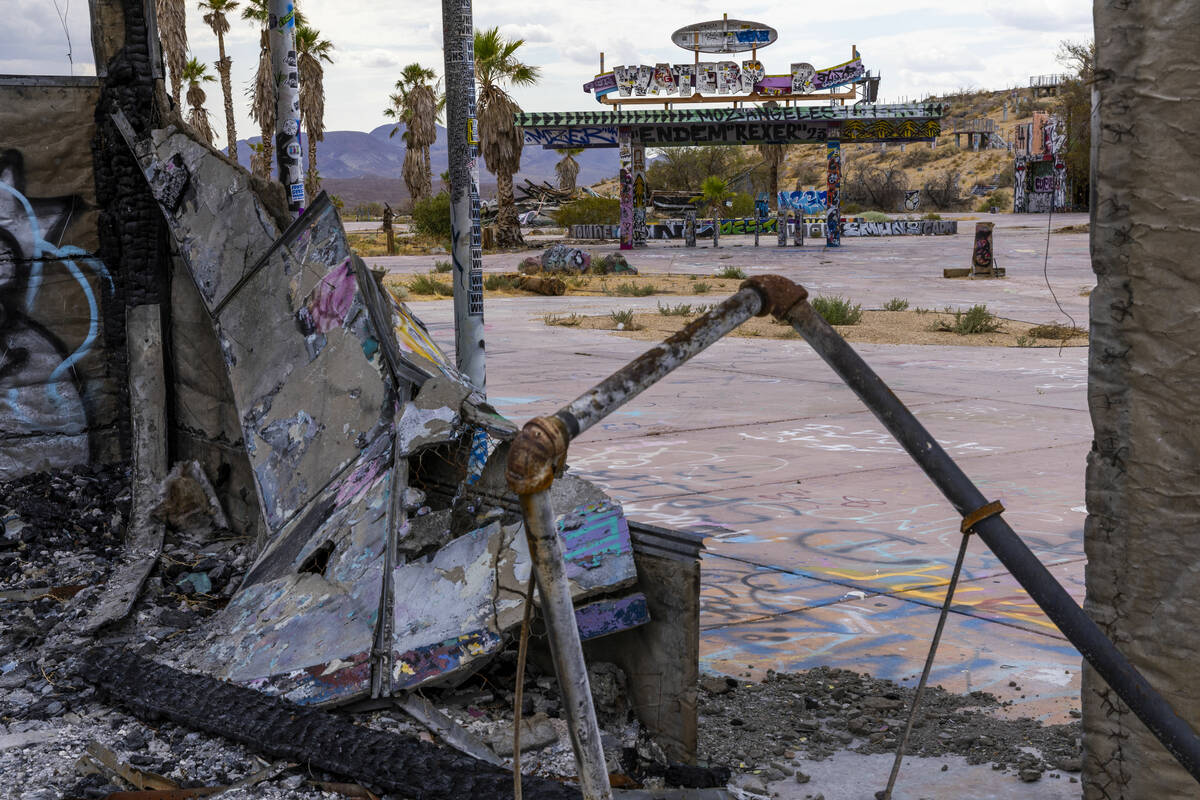 Entrance gate of the former Rock-A-Hoola Water Park on Tuesday, July 23, 2024, in Newberry Spri ...