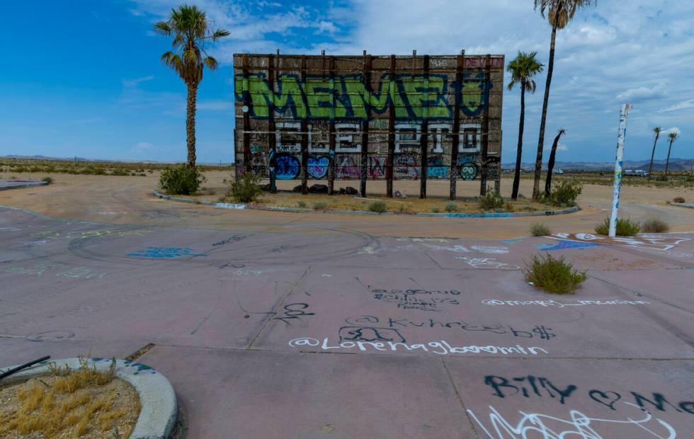 Exterior signage is covered in graffiti at the former Rock-A-Hoola Water Park on Tuesday, July ...