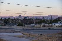 Empty lots and downtown in the distance in the Windsor Park neighborhood in North Las Vegas, Mo ...