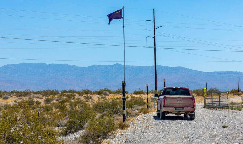 The entry gate off of SR 160 to the new Spaceport property on Saturday, July 27, 2024, outside ...