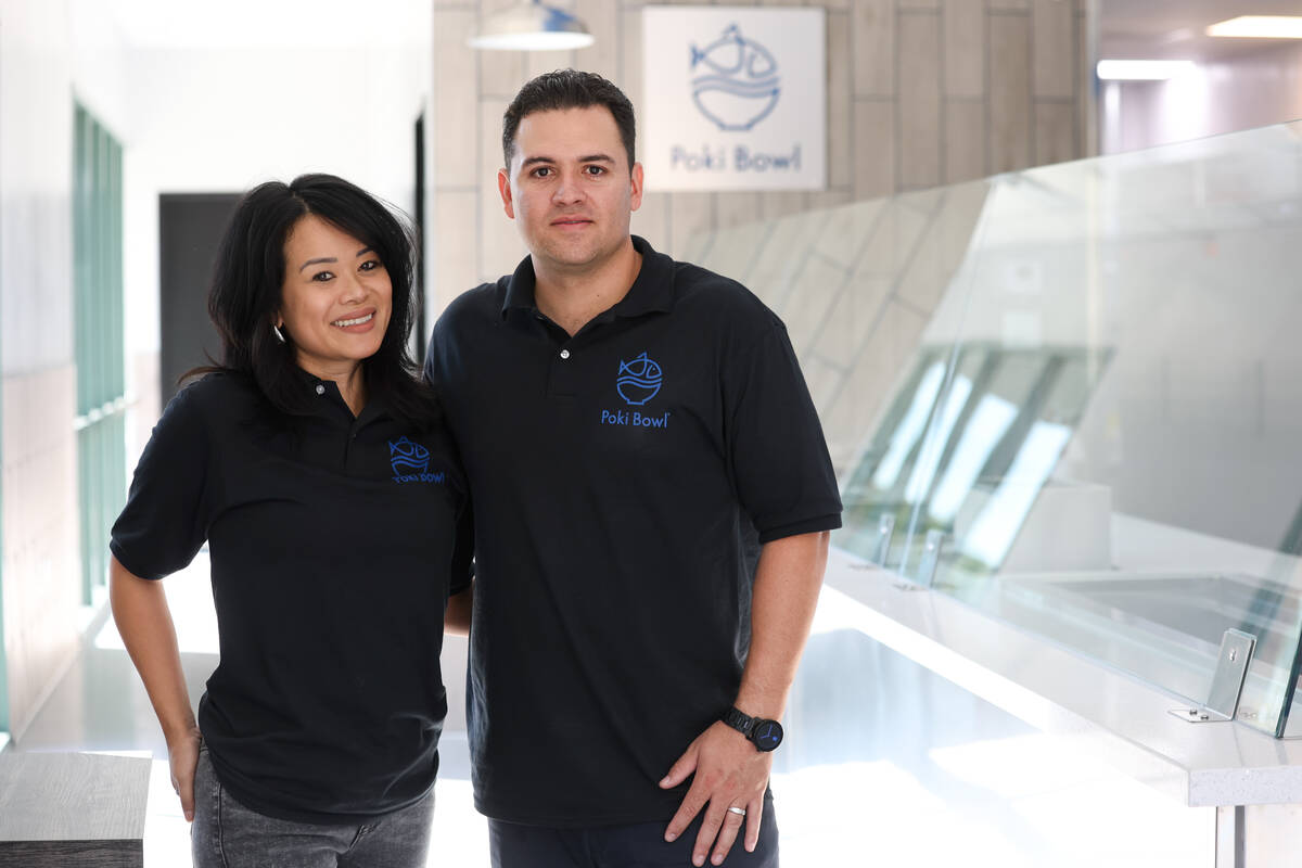 Julie Carter and her husband, Dominick Bautista Jr., the first local franchisees of Poki Bowl, ...