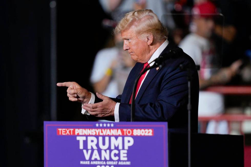 Republican presidential candidate former President Donald Trump speaking during a campaign rall ...