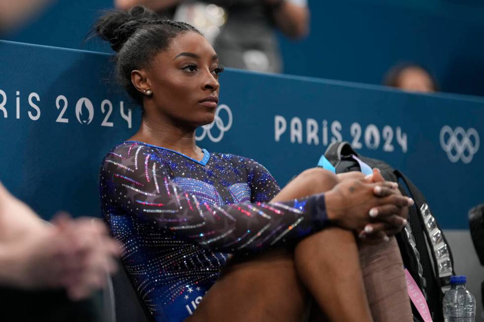 Simone Biles, of the United States, is seen during the women's artistic gymnastics all-around f ...