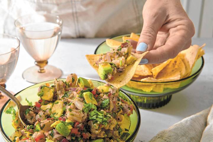 This image shows a recipe for shrimp ceviche in New York on March 30, 2022. Serve with tortilla ...