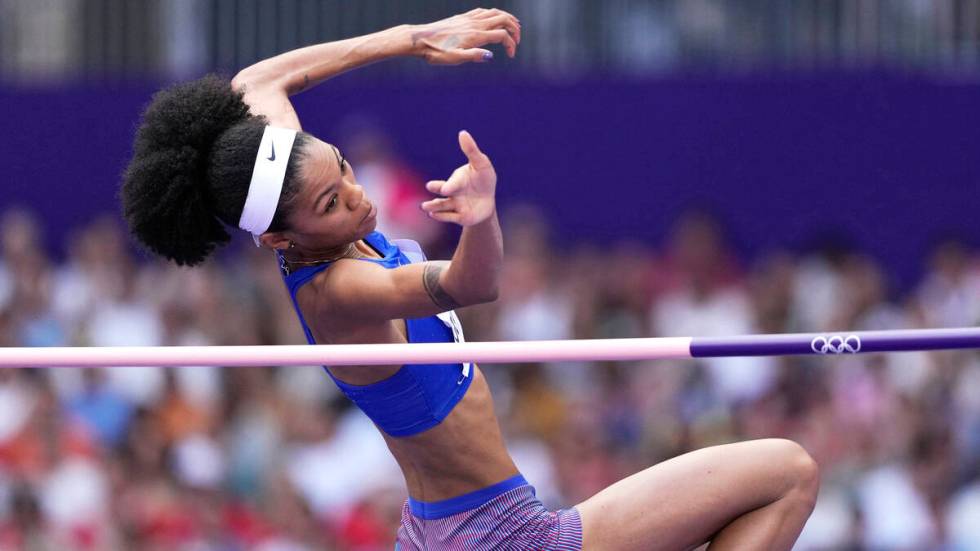 Vashti Cunningham, of the United States, makes an attempt in the women's high jump qualificatio ...