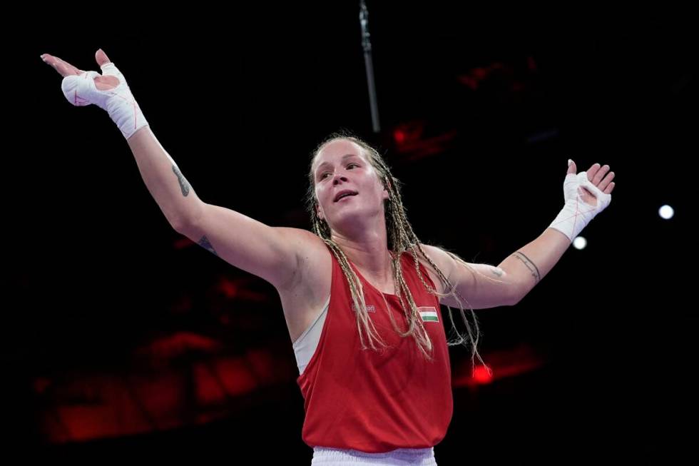 Hungary's Anna Hamori, celebrates after defeated Australia's Marissa Williamson in their women' ...