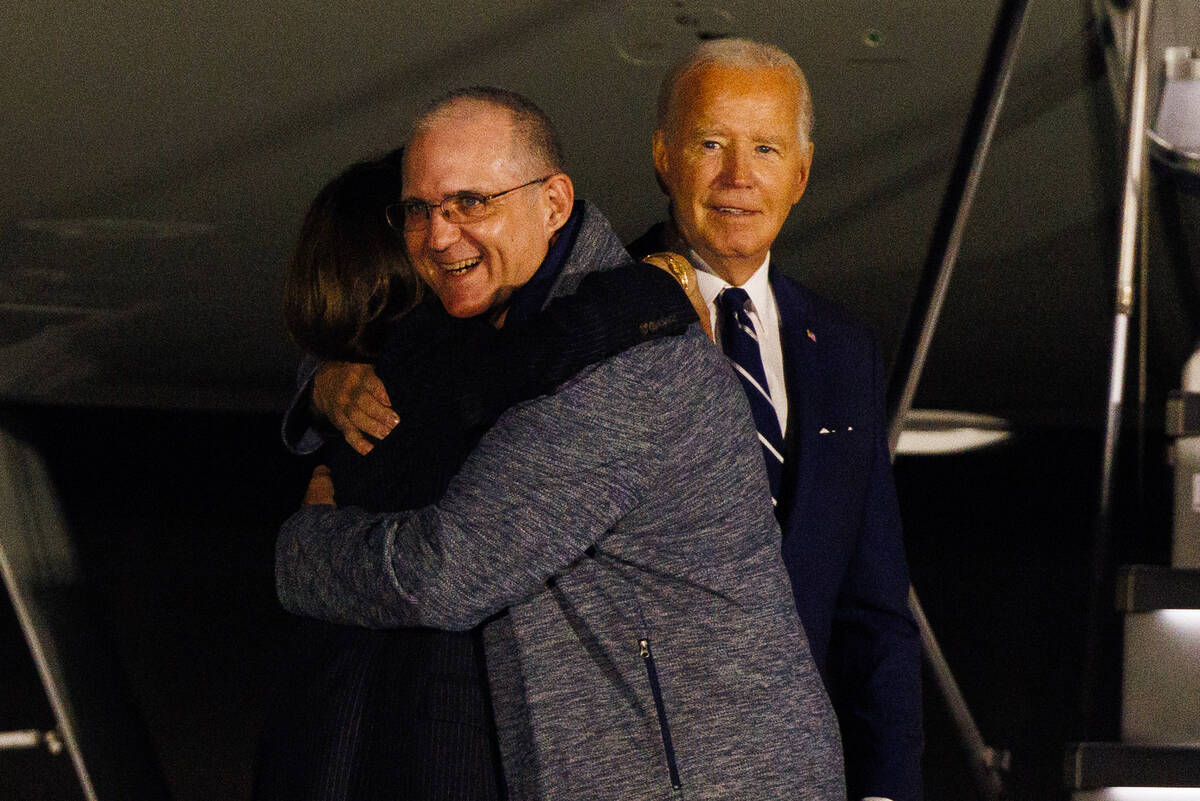 United States President Joe Biden and United States Vice President Kamala Harris greet released ...