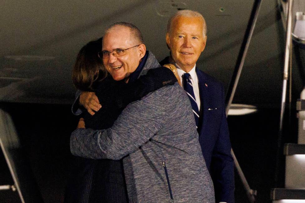 United States President Joe Biden and United States Vice President Kamala Harris greet released ...