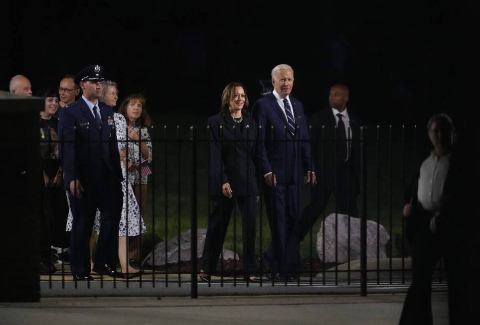 President Joe Biden and Vice President Kamala Harris, the Democratic presidential candidate, pr ...