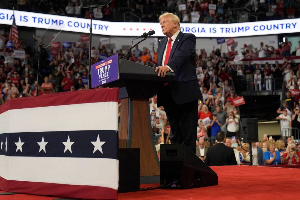 Republican presidential candidate former President Donald Trump speaks at a campaign rally at G ...