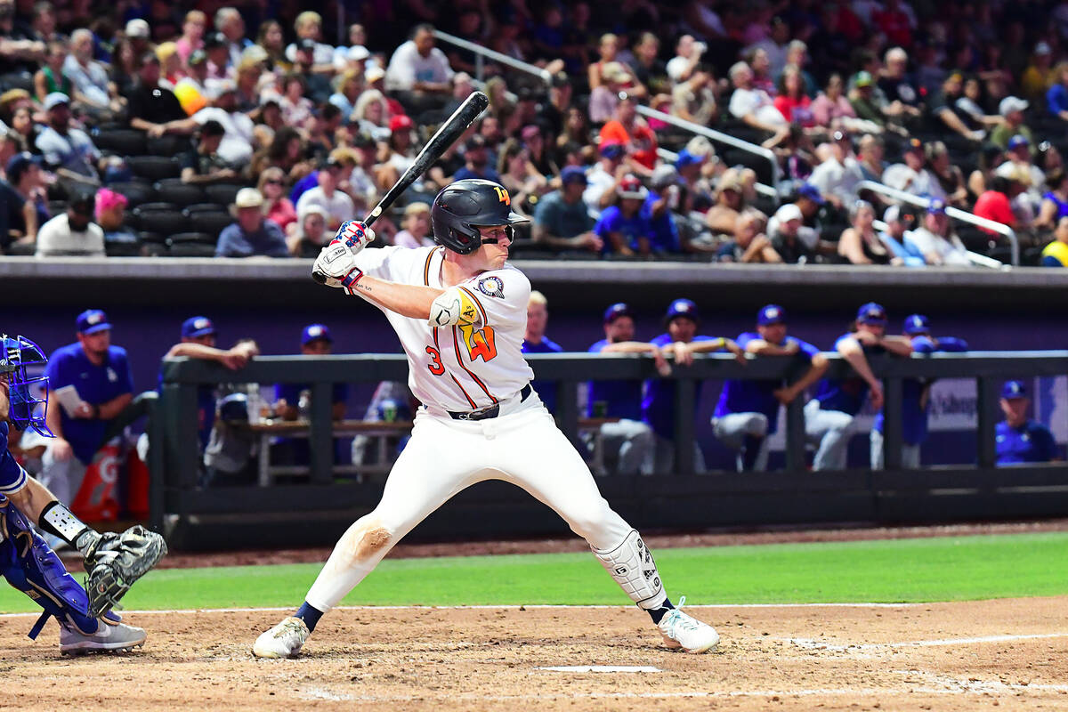 Las Vegas Aviators infielder Nick Allen bats during a game against the Oklahoma City Baseball C ...