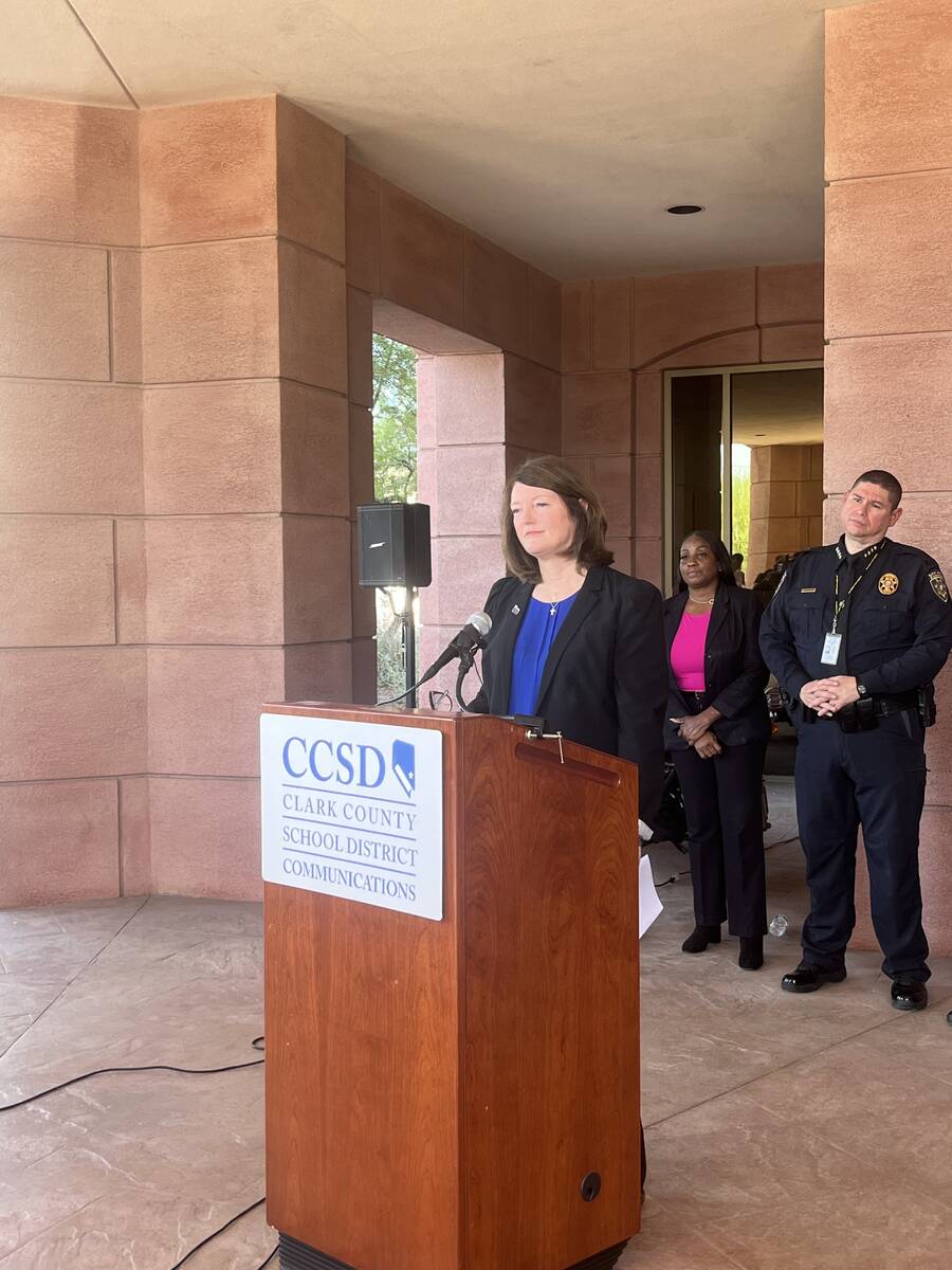 The Clark County School District's Interim Superintendent Brenda Larsen-Mitchell speaks about s ...