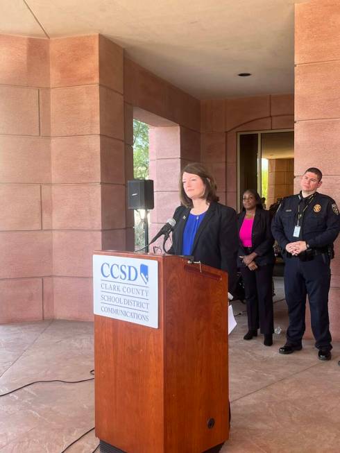 The Clark County School District's Interim Superintendent Brenda Larsen-Mitchell speaks about s ...