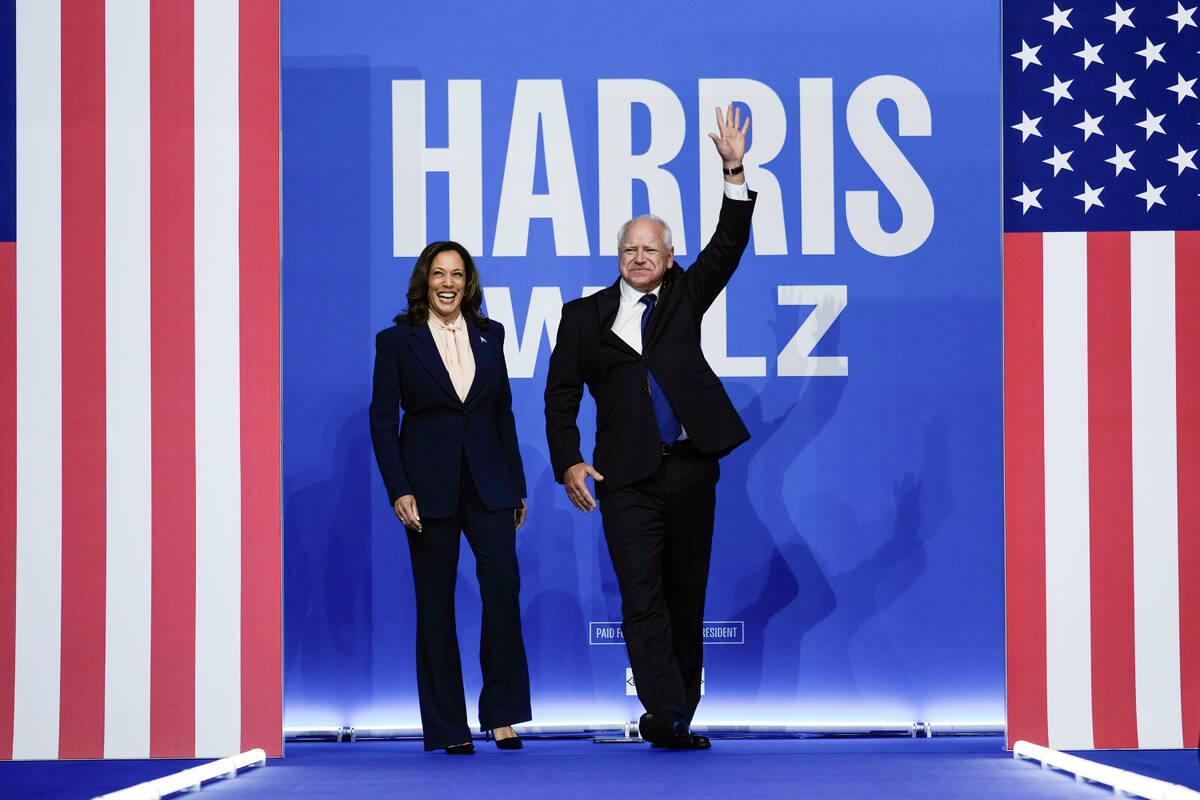 Democratic presidential nominee Vice President Kamala Harris and her running mate Minnesota Gov ...