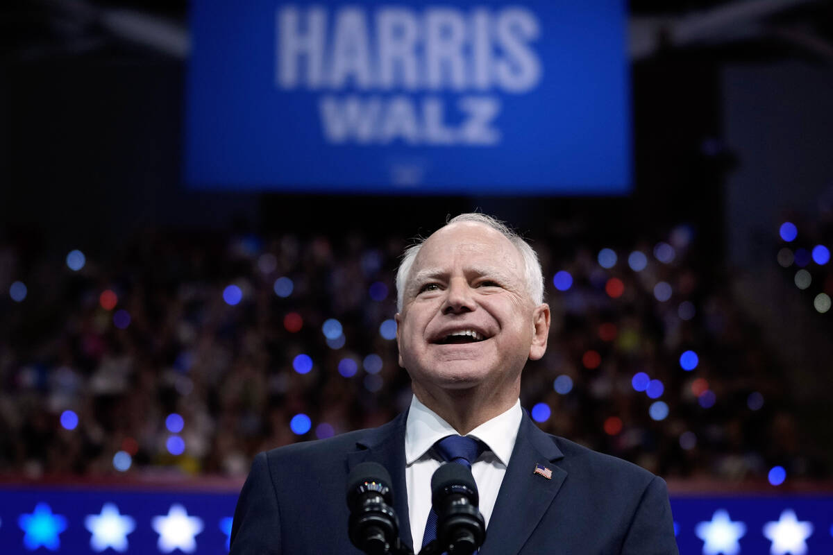 Democratic vice presidential nominee Minnesota Gov. Tim Walz appears with Democratic presidenti ...