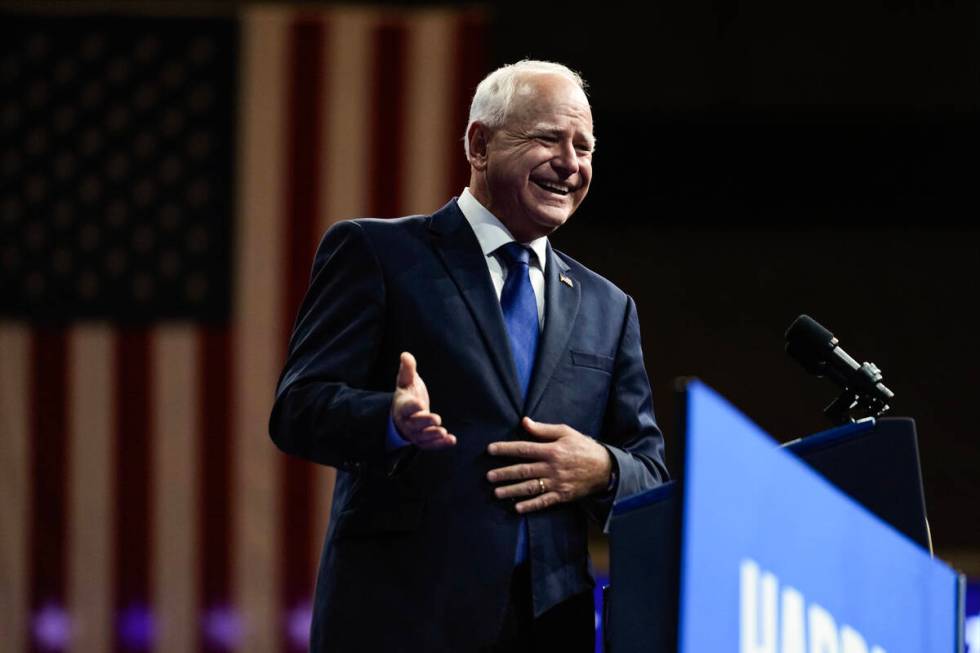 Democratic vice presidential nominee Minnesota Gov. Tim Walz appears with Democratic presidenti ...