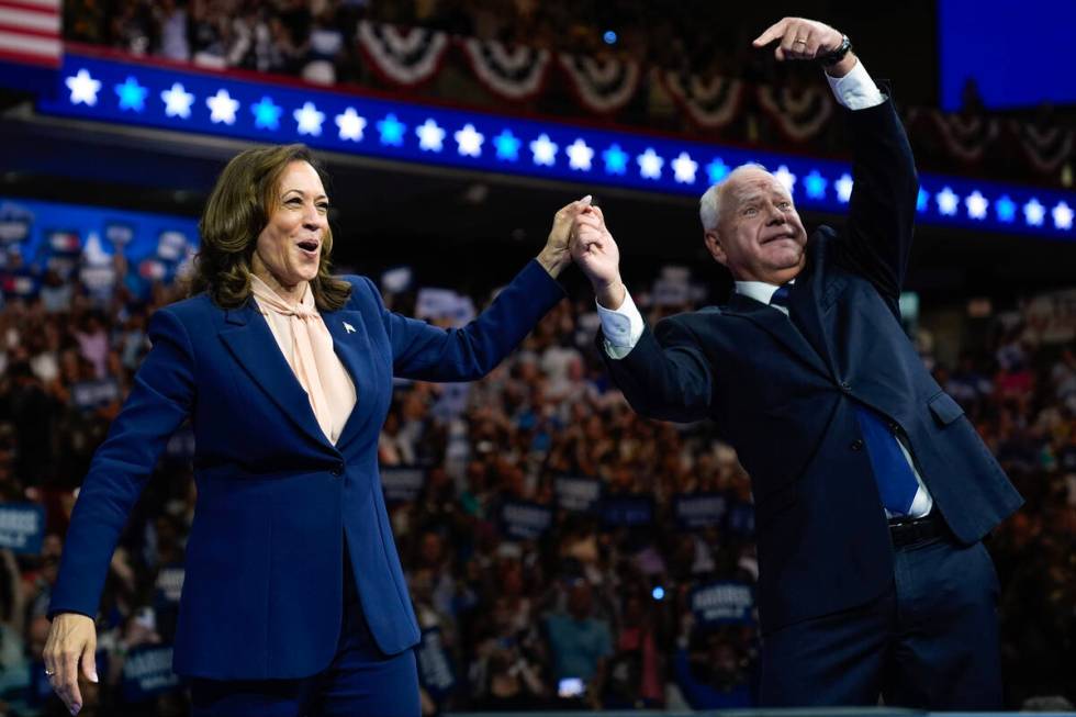 Democratic presidential nominee Vice President Kamala Harris and her running mate Minnesota Gov ...